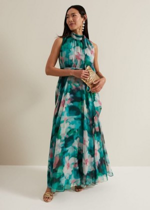 Multicolor Phase Eight Lucinda Chiffon Print Dress | 5327NCFIR