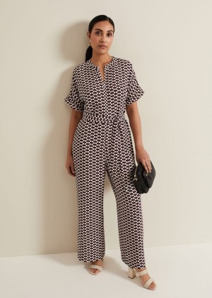 Multicolor Phase Eight Petite Andra Geo Tie Waist Jumpsuit | 4276JFKQE