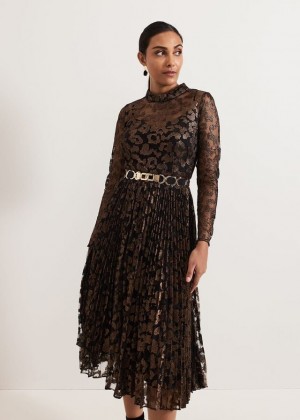 Multicolor Phase Eight Petite Theodora Leopard Pleat Dress | 3879CPNGK