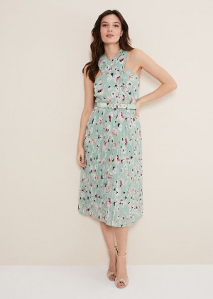 Multicolor Phase Eight Portia Print Pleated Dress | 0714ZPWVJ