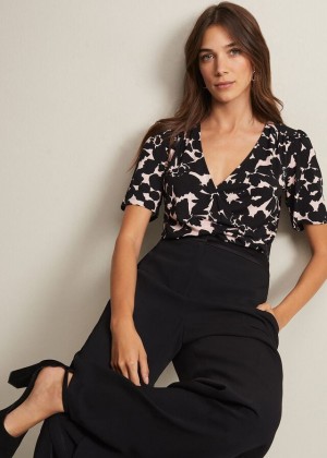 Multicolor Phase Eight Raelora Floral Wrap T Shirts | 5324YECML