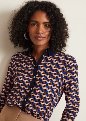 Multicolor Phase Eight Talia Geo Print Shirts | 9460HOSNU