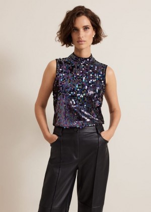 Multicolor Phase Eight Tasha Sequin T Shirts | 6209RSTJN