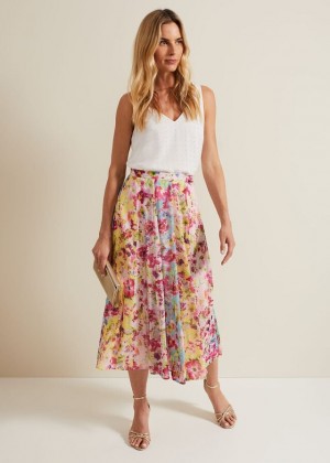 Multicolor Phase Eight Vivianne Floral Skirts | 6948ISAFM