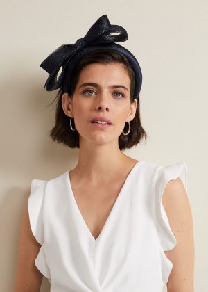 Navy Phase Eight Bow Padded Hats | 2395PZFDW