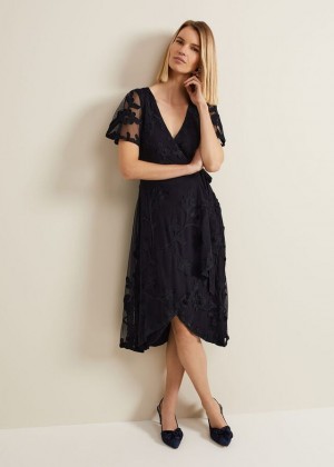 Navy Phase Eight Clara Tapework Wrap Dress | 1970RCABJ