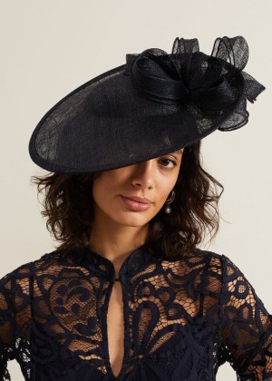 Navy Phase Eight Double Bow Round Disc Fascinator Hats | 4532QVGNX