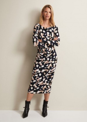 Navy Phase Eight Jordana Geo Ruched Dress | 1023YHRCF