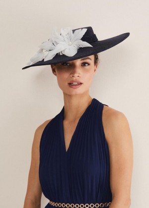 Navy Phase Eight Navy Flower Boater Fascinator Hats | 4976TLMUN