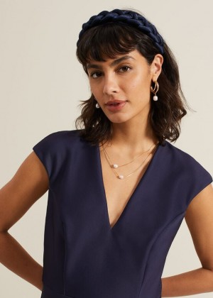 Navy Phase Eight Satin Plaited Hats | 4563NCSQT