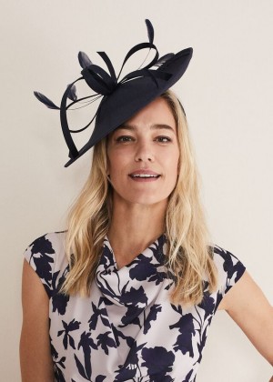 Navy Phase Eight Shantung Oval Disc Fascinator Hats | 4327BOZIF
