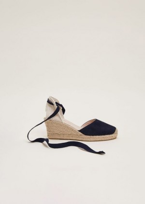 Navy Phase Eight Suede Tie Espadrille Heels | 1495MKIBD