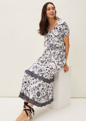 Navy / White Phase Eight Ferne Floral Co-Ord Skirts | 5807NTJLD