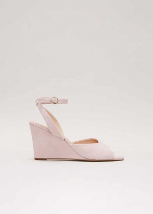 Pink Phase Eight Ankle Strap Peep Toe Wedge Heels | 2879NQMSO
