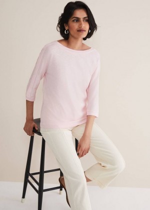 Pink Phase Eight Belle Scoop Neck T Shirts | 9260GKEZU