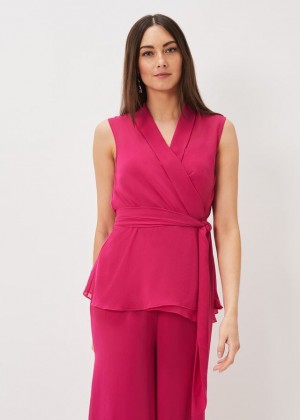 Pink Phase Eight Florentine Sleeveless Wrap Shirts | 0731FZRED