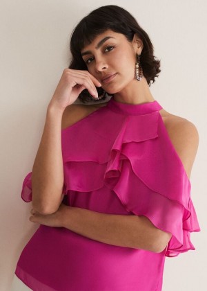 Pink Phase Eight Heather Ruffle Shirts | 1479CUBSQ