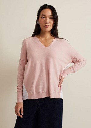 Pink Phase Eight Kienna Woven Back Knitwear | 0359HJIDZ
