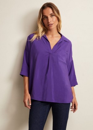 Purple Phase Eight Cynthia Longline Shirts | 9257LTBDH