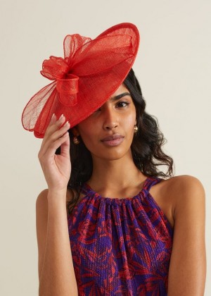 Red Phase Eight Bow Detail Oval Fascinator Hats | 5461QHTCX