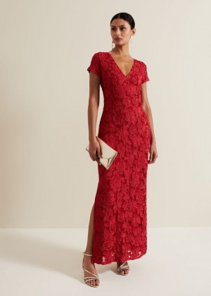 Red Phase Eight Janice Red Tapework Dress | 8370BKODP