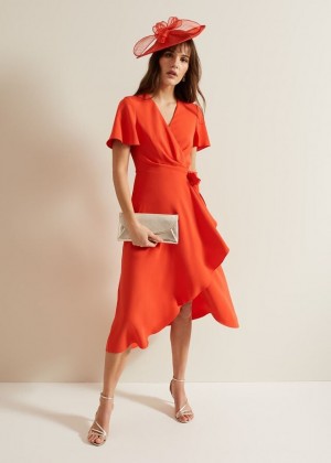 Red Phase Eight Julissa Ruffle Wrap Dress | 2601HRDLK