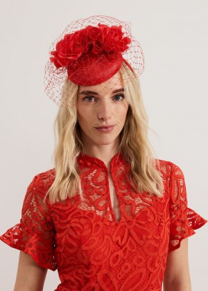 Red Phase Eight Red Flower Pillbox Hats | 8462ZBHTP
