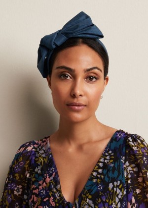 Turquoise Phase Eight Blue Silk Bow Hats | 7519PZGKD
