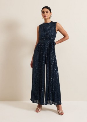 Turquoise Phase Eight Simara Teal Sequin Jumpsuit | 4762DPZNY