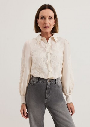 White Phase Eight Aneira Sequin Shirts | 5264IKUFS