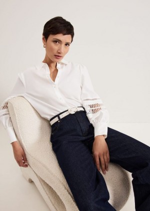 White Phase Eight Emmelina Broderie Shirts | 4678BKSJQ
