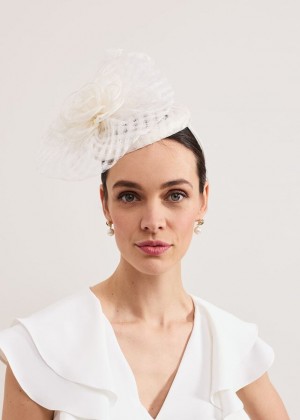 White Phase Eight Flower Pillbox Fascinator Hats | 5034BLNIG