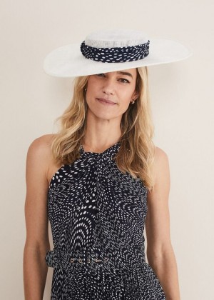 White Phase Eight Ivory Spotted Trim Boater Fascinator Hats | 3046ZMXSP