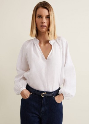 White Phase Eight Nova Linen Shirts | 4598DQFCP