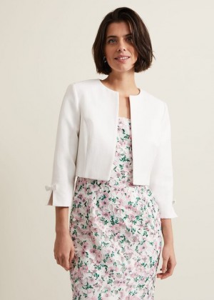 White Phase Eight Zoelle Bow Jackets | 2348CBWUV