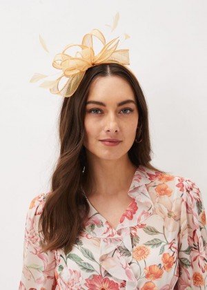 Yellow Phase Eight Yellow Bow And Feather Hats | 1836IAXQN