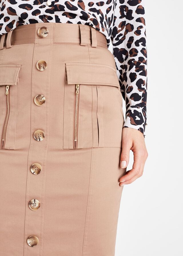 Beige Phase Eight Fifi Button Front Skirts | 0258GVQDE