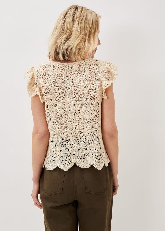 Beige Phase Eight Paulie Crochet Pattern Knitwear | 4267XJSWU