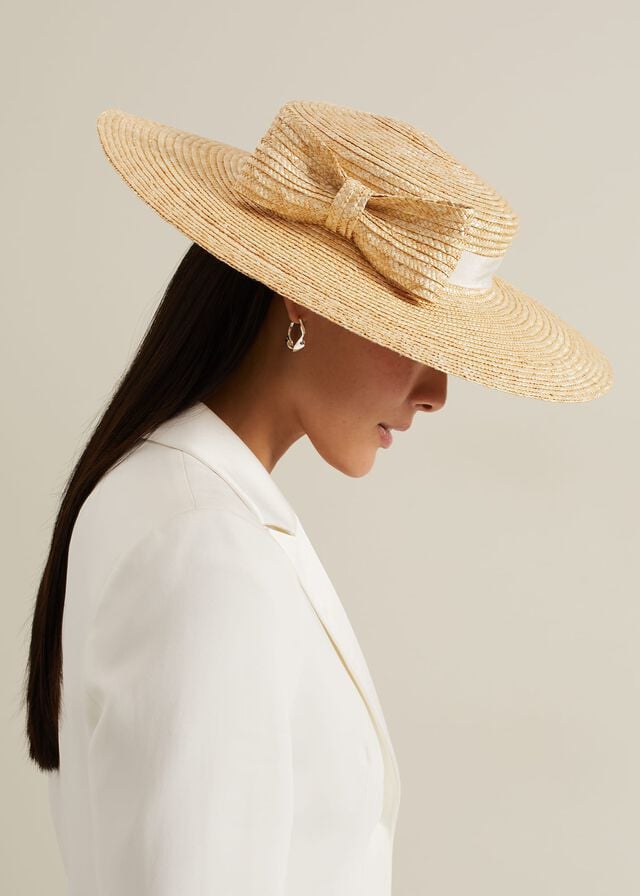 Beige Phase Eight Straw Bow Boater Hats | 2139XQEDK