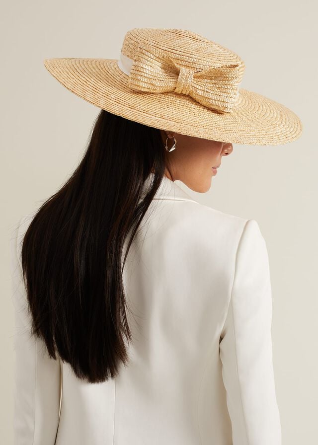 Beige Phase Eight Straw Bow Boater Hats | 2139XQEDK