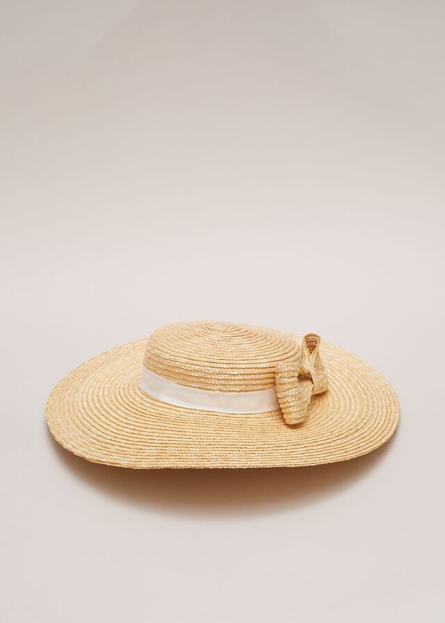 Beige Phase Eight Straw Bow Boater Hats | 2139XQEDK