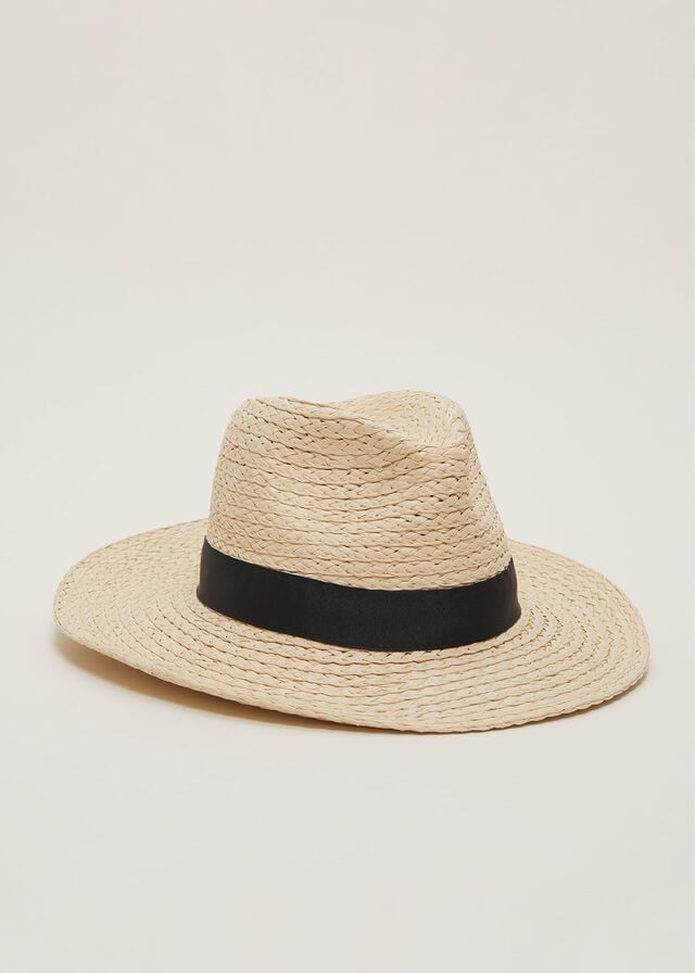 Beige Phase Eight Straw Fedora Hats | 2506NETFD
