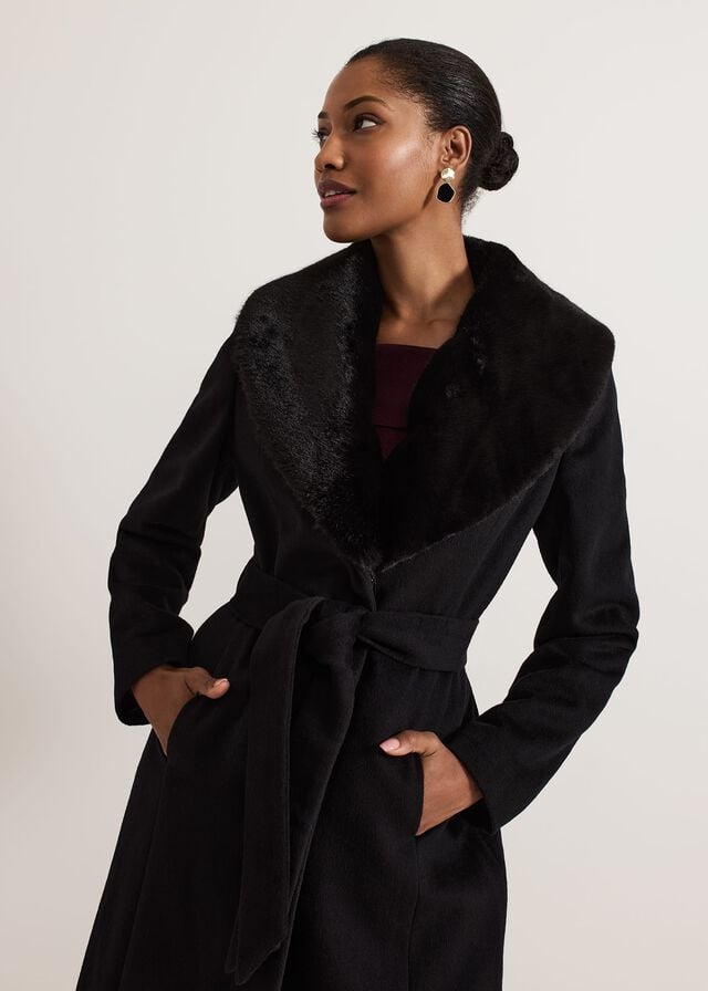Black Phase Eight Anouk Fur Collar Event Coats | 3598HWKFU
