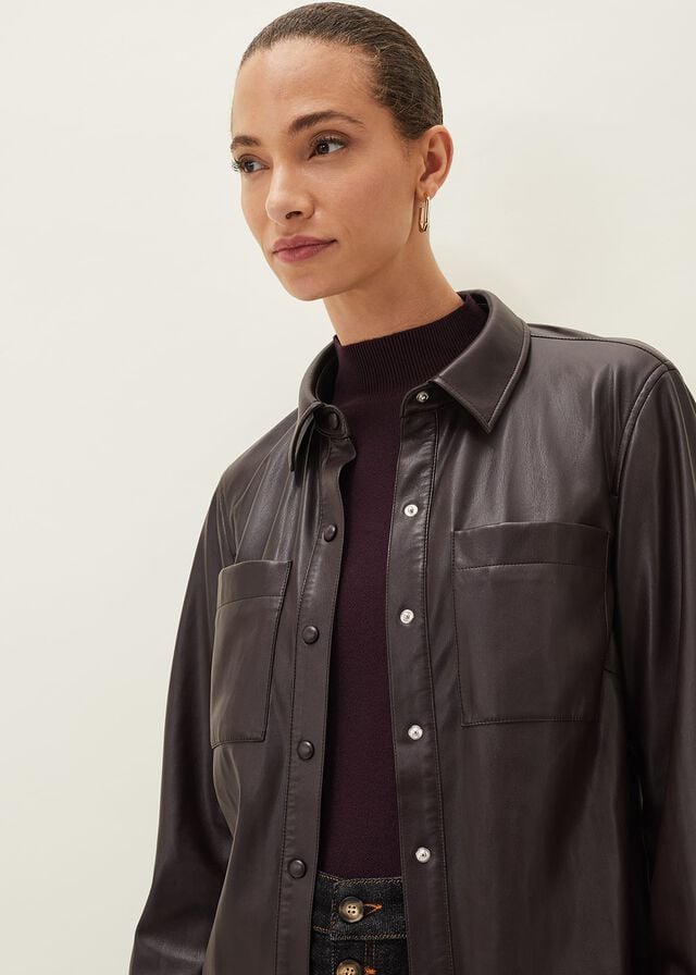 Black Phase Eight Aphia Faux Leather Shacket Jackets | 4591AICUD