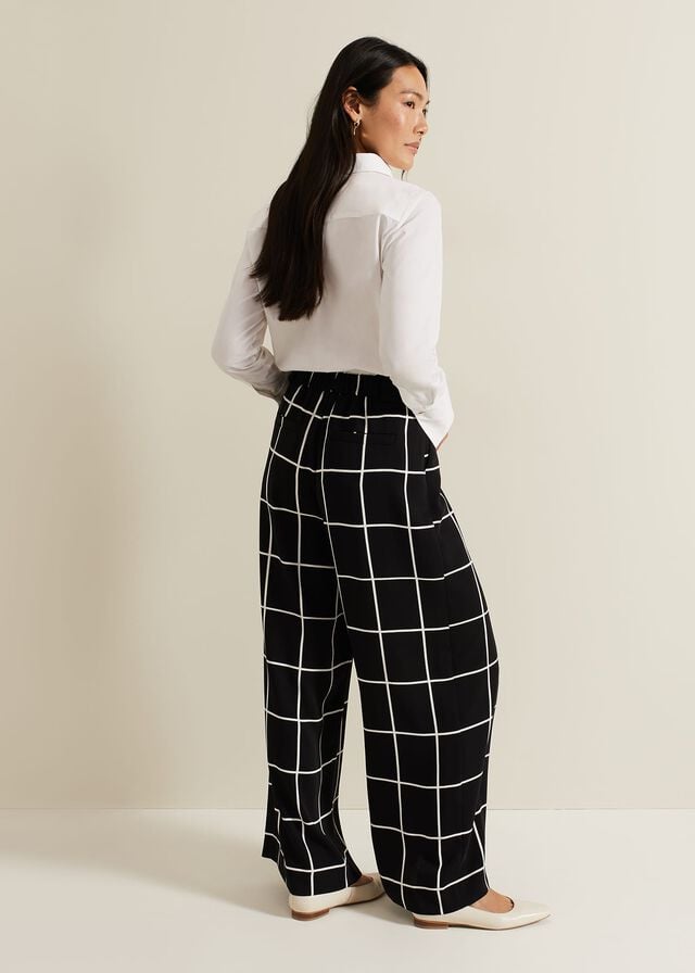 Black Phase Eight Aspen Check Wide Leg Trousers | 3609FDAEV