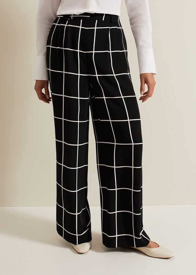 Black Phase Eight Aspen Check Wide Leg Trousers | 3609FDAEV