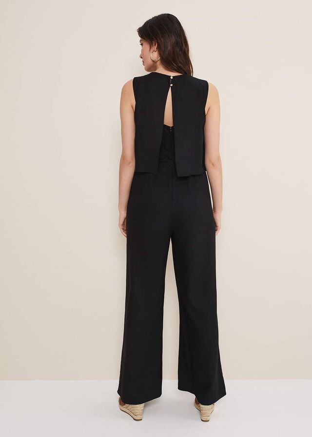 Black Phase Eight Aubrey Linen Wide Leg Jumpsuit | 0156SRKLW
