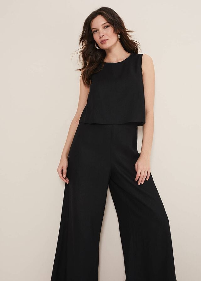Black Phase Eight Aubrey Linen Wide Leg Jumpsuit | 0156SRKLW