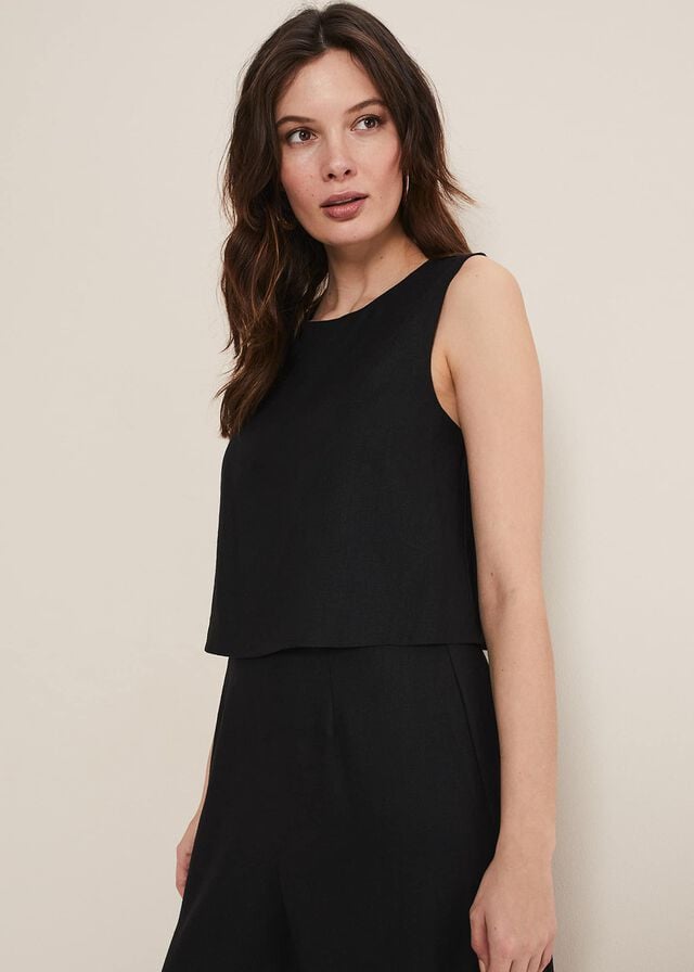 Black Phase Eight Aubrey Linen Wide Leg Jumpsuit | 0156SRKLW
