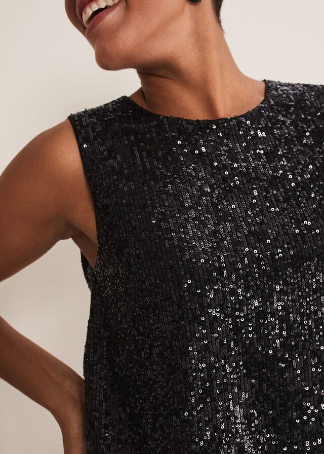 Black Phase Eight Aubrey Sequin Wide Leg Jumpsuit | 0672MZGBO